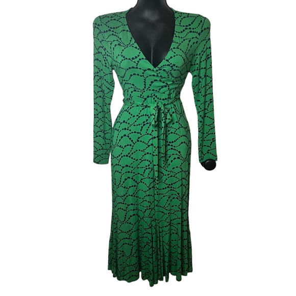 BODEN GREEN PARIS JERSEY BOHO FAUX WRAP DRESS STRETCHY SIZE: 4L - Picture 1 of 8